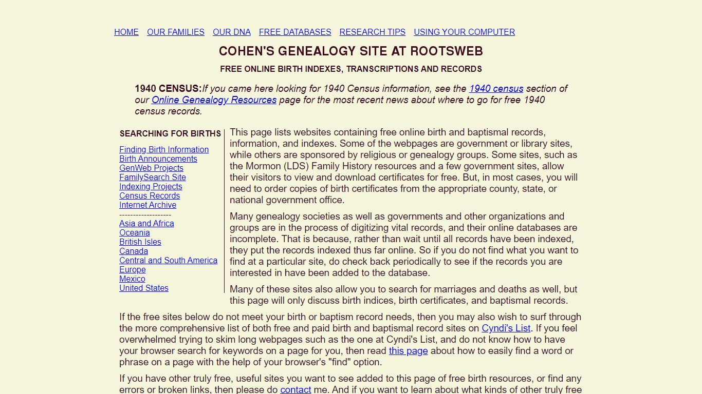 free international birth records information - RootsWeb